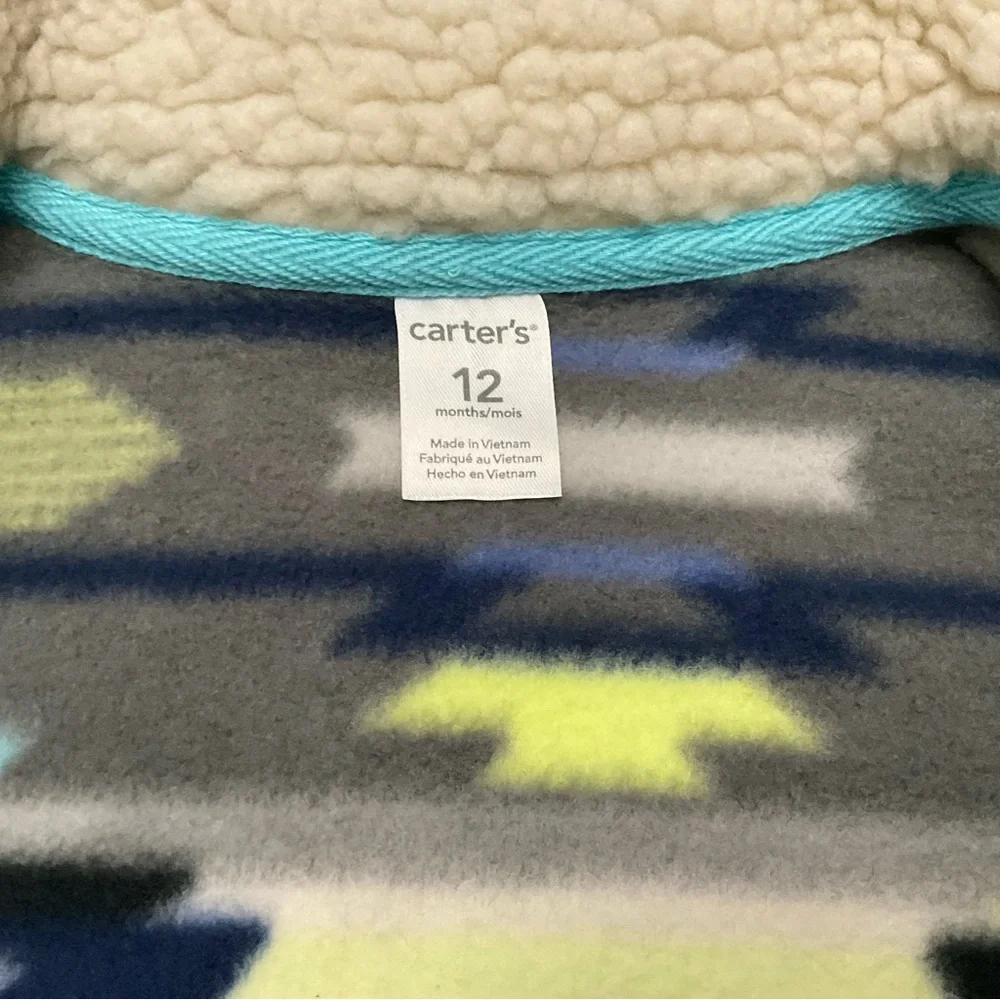 CARTER’S Aztec Print Fleece Zip Up Jacket Baby Toddler Size 12m